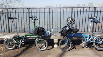 The Brompton brothers pause on the Greenway. It was a hazy day ...